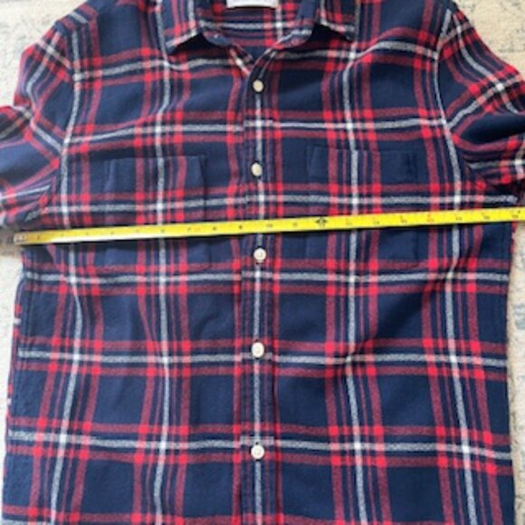 🧡3/15 TOPMAN Red Blue Plaid Cotton Shirt Men's S - Picture 4 of 13